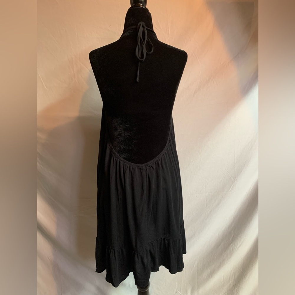 Black Ruffle Hem Tie Low Back Halter Dress - Picture 8 of 8